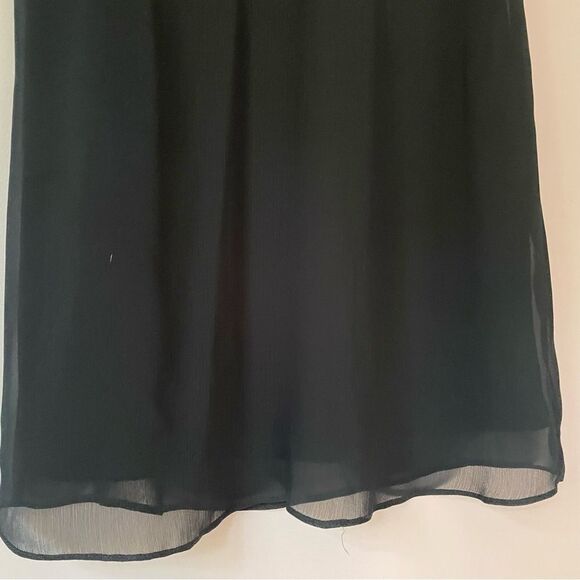 A Byer Mini Shift Dress S Navy Boho Embroidered Chiffon Split Neck - Picture 4 of 10